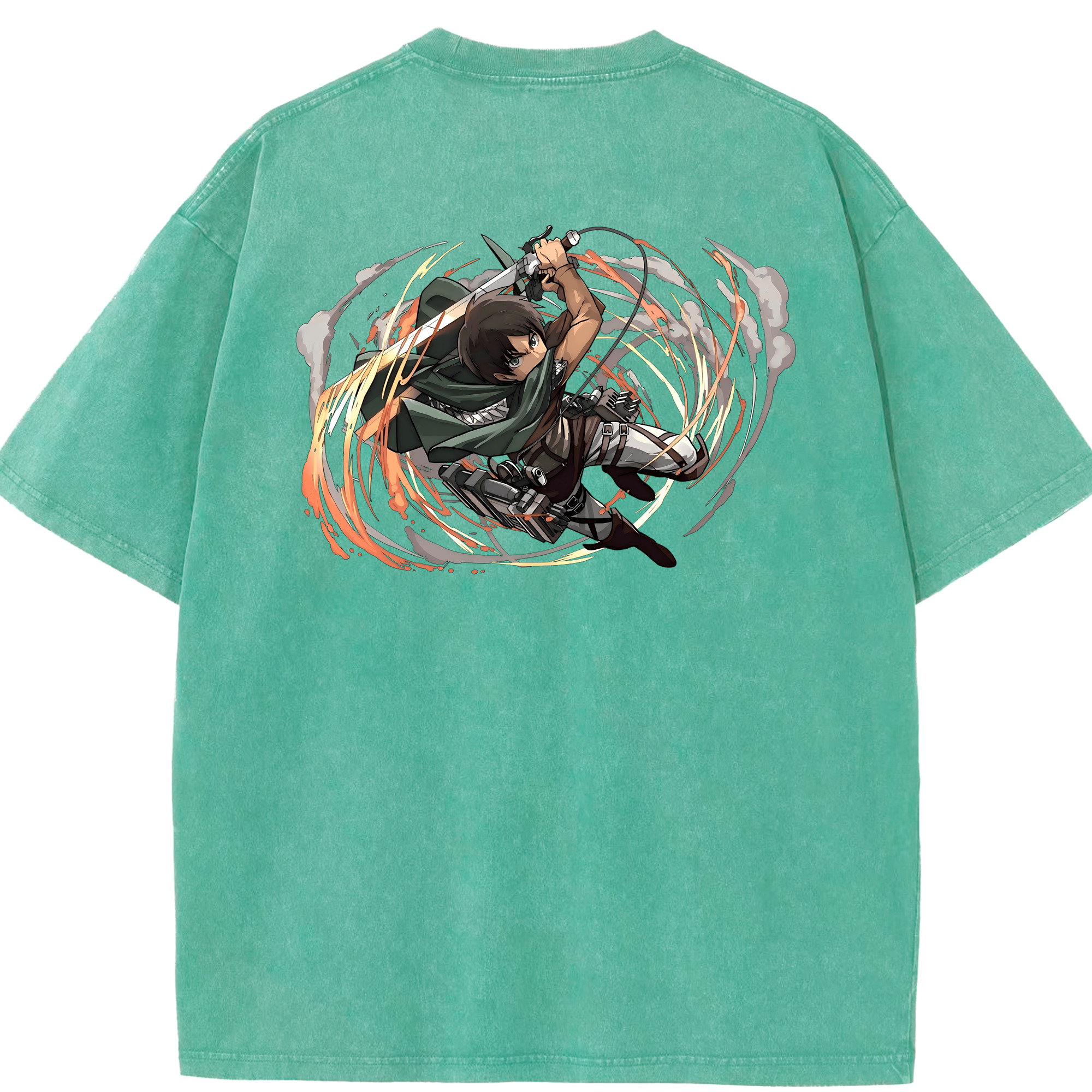 （画像用） 進撃の巨人 エレン･イェーガー Attack on Titan Eren Jäger 綿100% ヴィンテージ風 半袖Tシャツ（背面プリント）